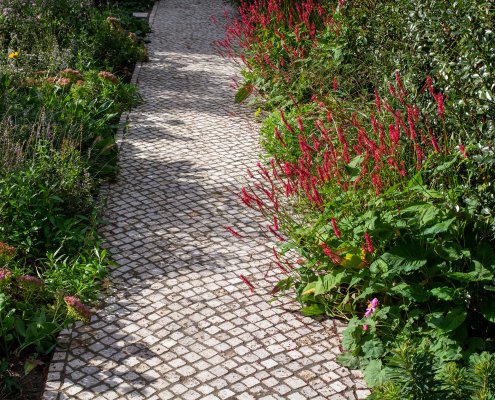 gepflasterter Weg im Garten