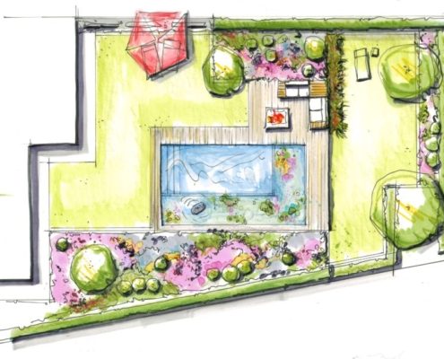 finaler Plan Schwimmteichgarten Gartenplan - Hausgarten mit einem Schwimmteich