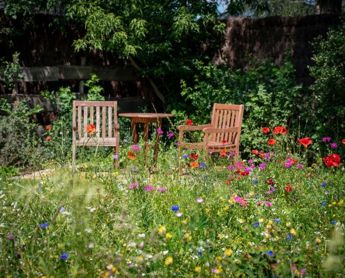 Sitzecke im naturnahen Garten